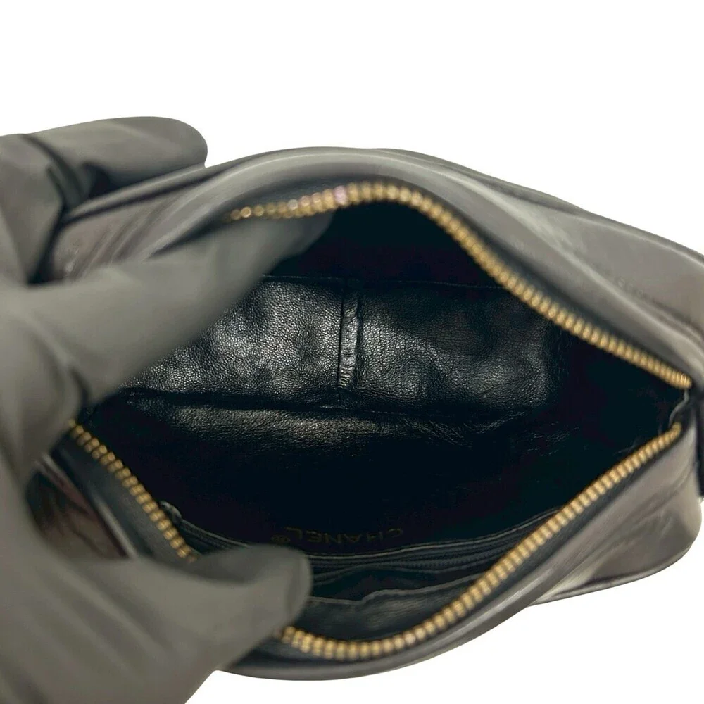 CHANEL Black Lambskin Leather Logo Shoulder Bag